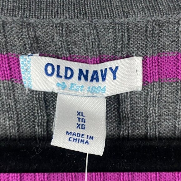 Old Navy Gray Purple Striped Long Sleeve Ribbed Henley Sweater Size XL - Picture 4 of 10